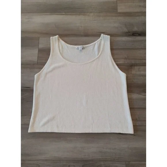 St. John Santana Knit Ivory Crop Length Tank Scoop Neck and Side Slit Top XL - Picture 8 of 12